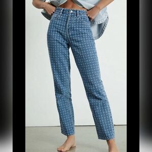 PacSun Eco medium blue distressed dad jeans with a cross pattern Size 25